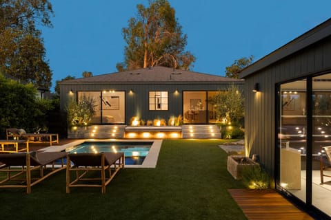 A cozy, stylish space to enjoy a peaceful evening by the pool.