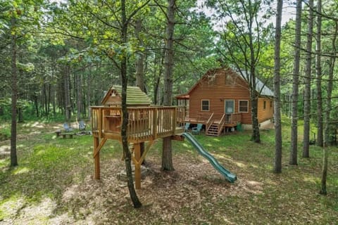 Spacious yard with fire pit, grill, treehouse, picnic table & seating