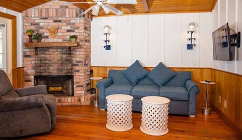 Kick back by the fireplace and relax after beach days.