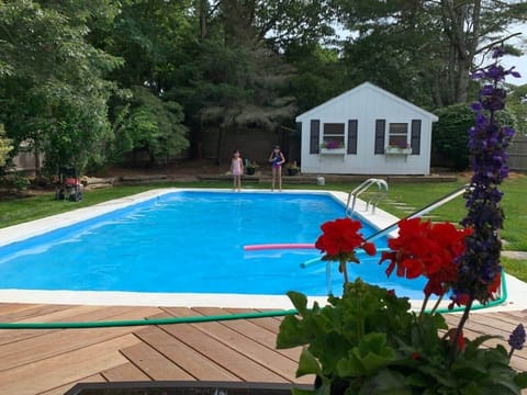 16' ft x 32 ft gunite pool; a dept of 3 to 10 feet; chlorinated and balanced weekly; July water temps between 72 and 78 degrees. 