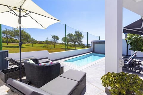 Stunning private terrace with pool, sunbeds, outdoor dining area and BBQ