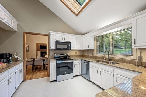 The kitchen is well-stocked.  Plenty of counter space, 16 full sets of dishware, four sets of durable dishware for children and plenty of kitchen gadgets.