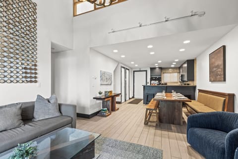 Snow Flower 126 has an open concept living, dining and kitchen area.