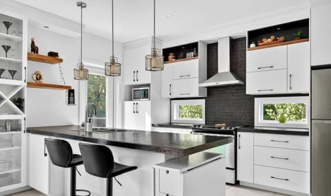 Modern kitchen, island with two seating spots