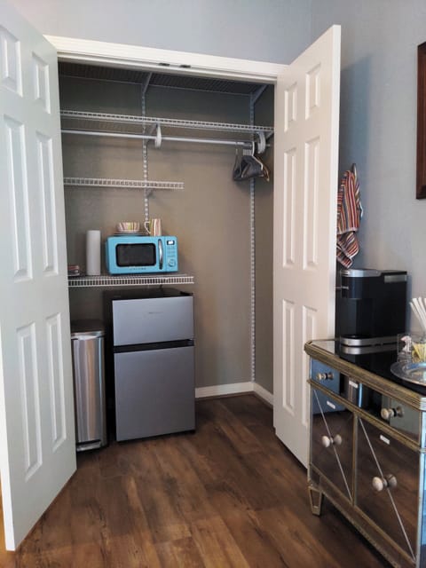 microwave, mini fridge w/ freezer.