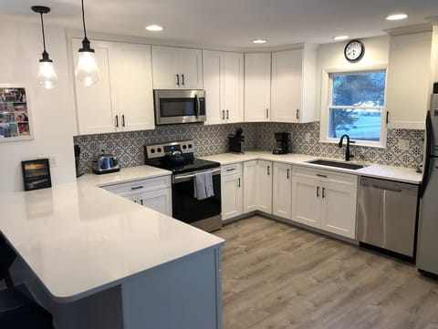 View of the kitchen counters and amenities