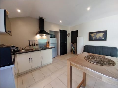 Kitchen, dining room, and living room