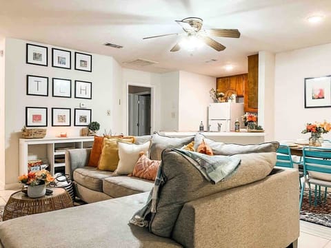 Living, dining, and kitchen.