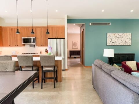 Kitchen, living, dining