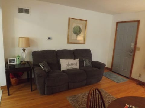 Reclining sofa with large Roku smart TV in living room