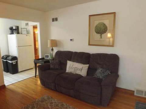 Reclining sofa with large Roku smart TV in living room