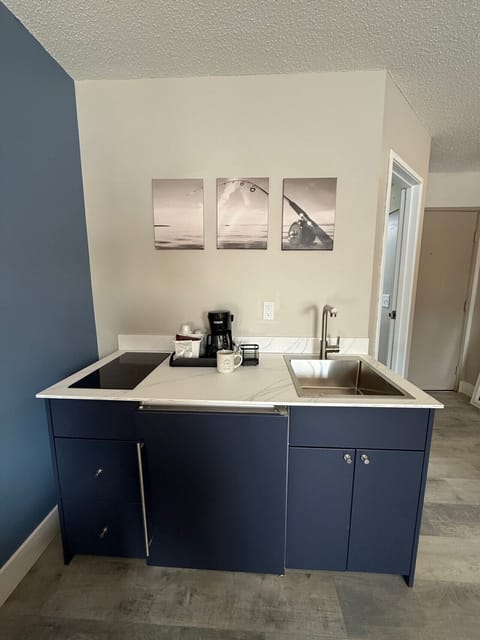 Functional kitchenette offering a mini-fridge and sink for guest use.