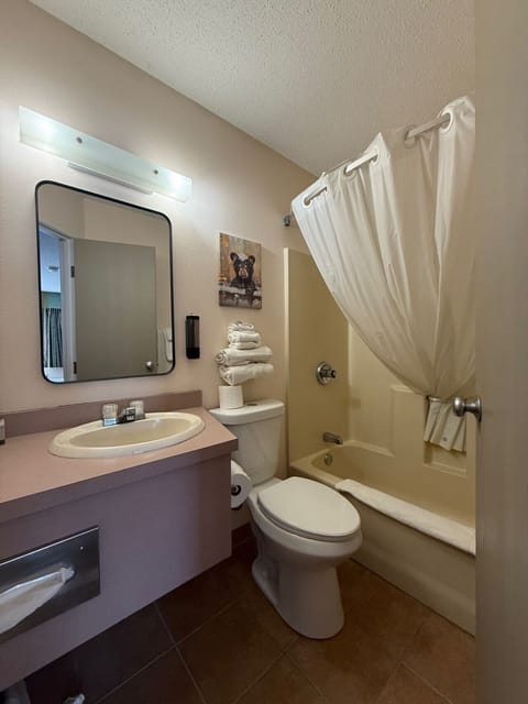 Updated bathroom offering a full bathtub and bright vanity area.