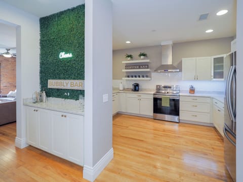 A fully stocked kitchen with everything you'll need for a home cooked meal.