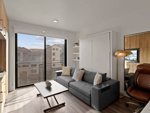 Studio living area with queen Murphy bed