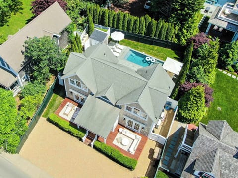 Aerial view of the house and pool