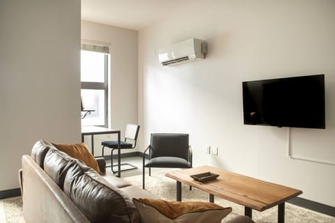 Living room with dedicated workspace