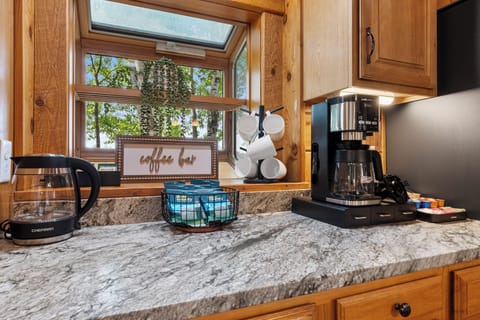 Full Kitchen, Essentials, & Stocked coffee bar with drip coffee and K-Cups