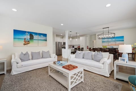 Spacious living room with two large, comfortable and easy-care sofas