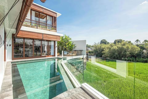 Infinity Pool with Balinese rice field view