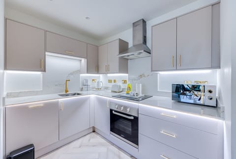 A fully equipped kitchen with everything you need to prepare a home cooked meal