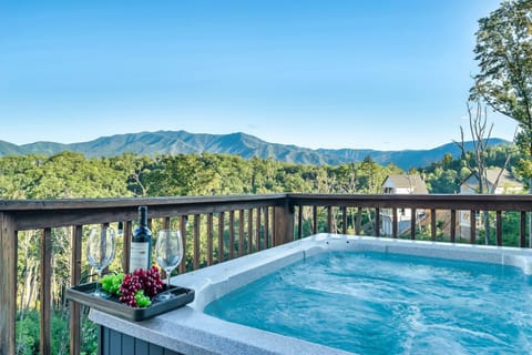 Hot tub with panoramic Smoky Mountain views