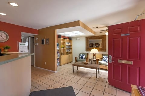 Gather comfortably in the lobby with space to relax.
