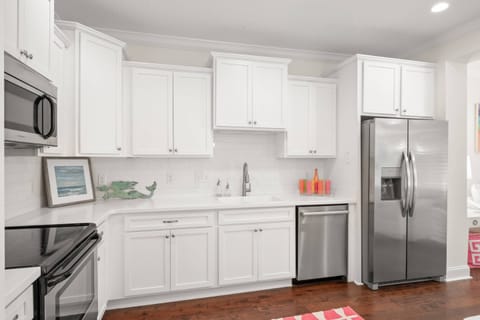 The large, clean kitchen has plenty of counter space.