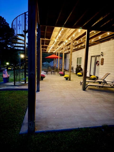 Luxurious patio with elegant outdoor lighting