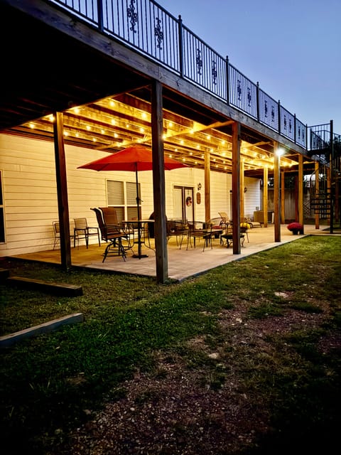 Luxurious patio with elegant outdoor lighting