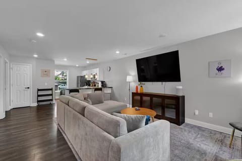 Comfortable living room with seating and large TV