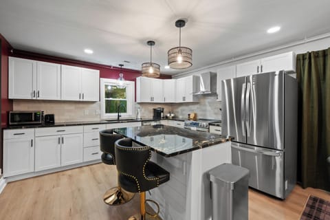 Sleek, modern chef's kitchen.