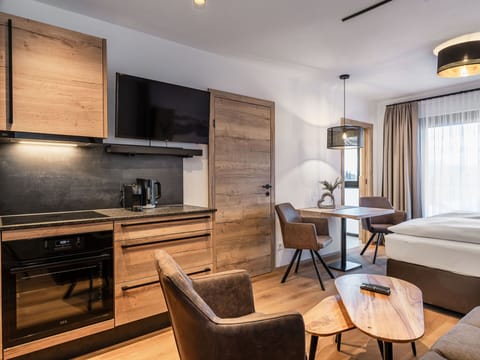 Interior Design, Apartment, Furniture, Bed, Bedroom, Room, Wood Flooring, Suite, Hardwood, Bed Frame