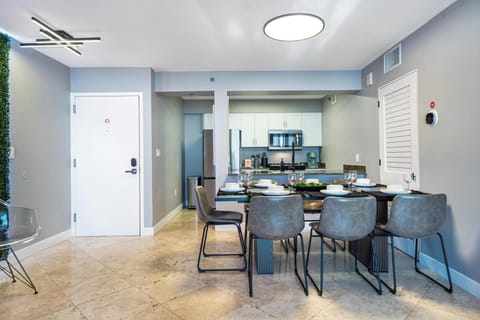 Elegant dining table with seating for family and friends