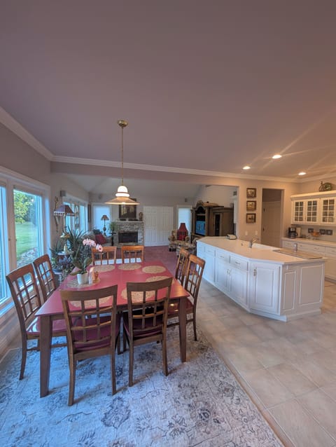 Upstairs dining room, kitchen, and family room