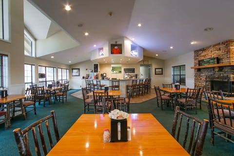 Gather for hearty meals in a bright, welcoming dining room.