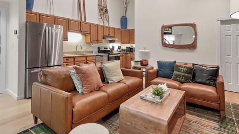 Living room open to kitchen area