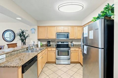 An updated kitchen makes preparing meals a breeze.