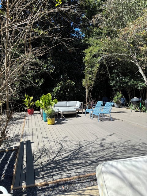 Large deck area with ample seating in sun and shade.