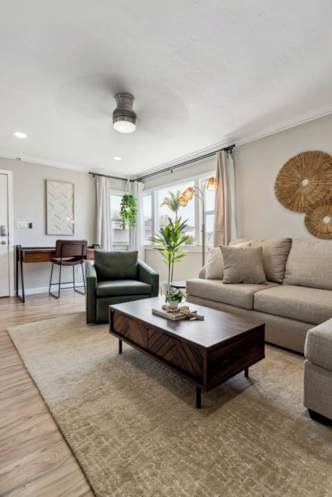 Cozy living room with warm sunlight