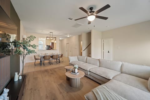 Comfortable living area with dining space for family and friends