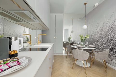 The dishwasher ensures easy cleanup after meals.