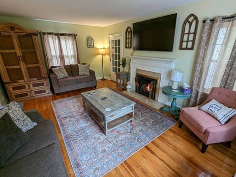 The large rustic hutch in our living room has extra blankets for you and your family as well as a variety of board games for your enjoyment.