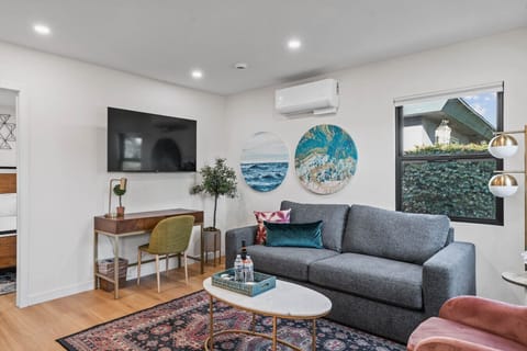 Living room featuring smart TV with streaming services