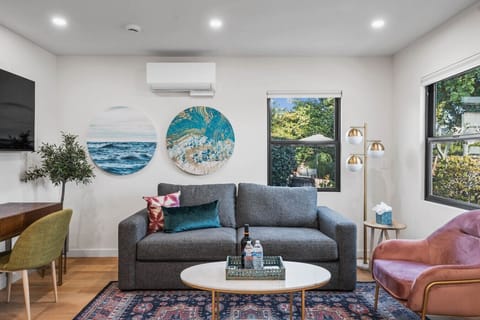 Living room featuring smart TV with streaming services