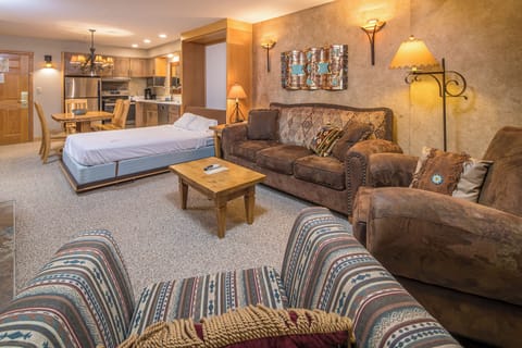 Living room doubles as a bedroom with the Murphy bed for a good night's sleep | Main Level