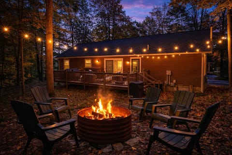 Twilight relaxation by the fire pit