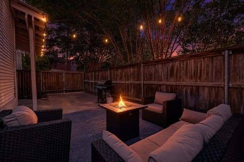 Outside area with seating + Fire Pit & Propane Grill