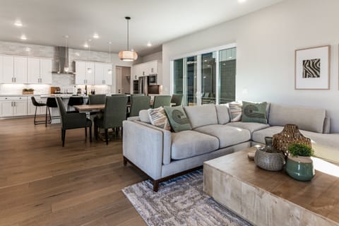 A great room concept with the Kitchen, Dining and Living Rooms all together