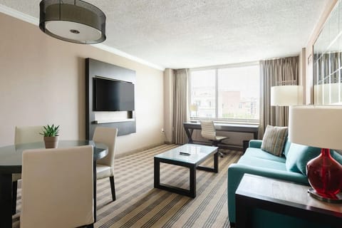 Stretch out in the airy living area for movie nights.